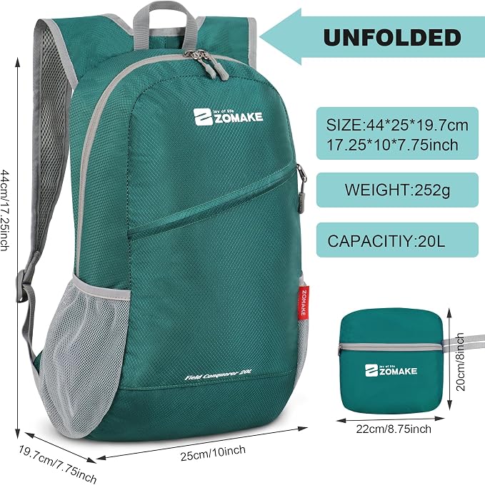 ZOMAKE Lightweight Packable Backpack, Foldable Backpacks Small Daypack - Image 2