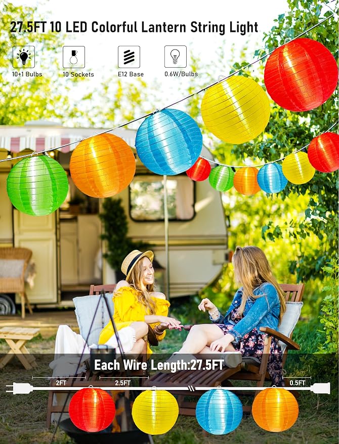G40 LED Outdoor Lantern String Lights, 27.5FT Multicolor Patio String Lights - Image 2