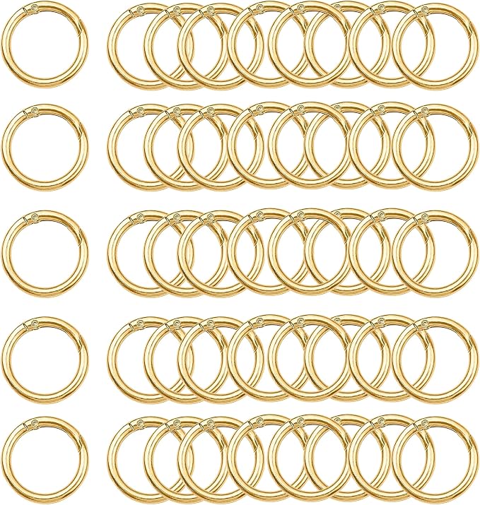 Carabiner Clip 48Pcs Gold Metal Key Ring Clip Circle Keychain Rings Bulk Spring by KJMLDIY