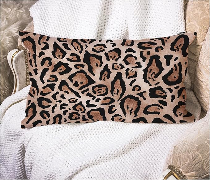 EKOBLA 12"x20" Throw Pillow Cover Leopard Skin Real Jaguar Print Abstract Brown by EKOBLA