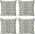 Ambesonne Funny Cartoon Throw Pillow Cushion Case Pack of 4, Theme of Playful by Ambesonne