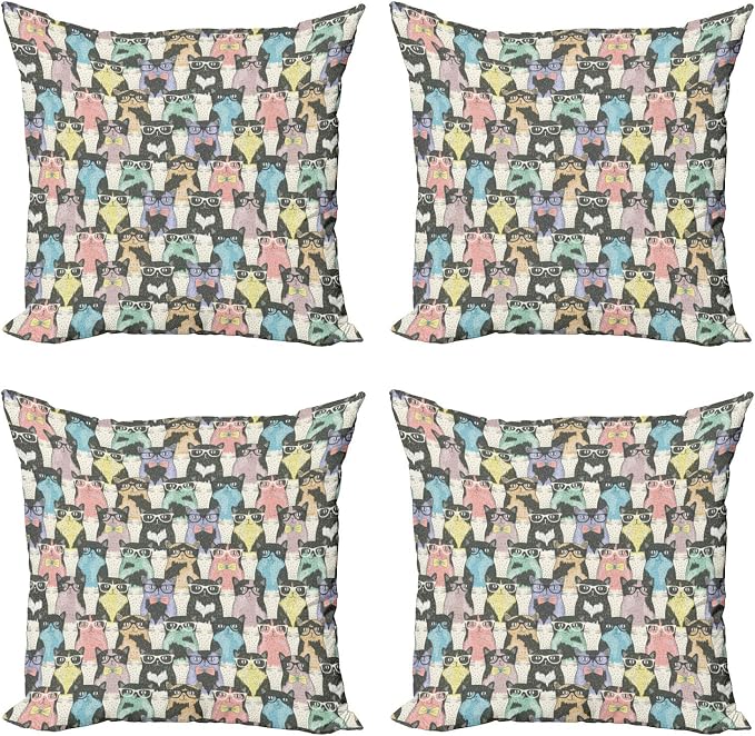 Ambesonne Funny Cartoon Throw Pillow Cushion Case Pack of 4, Theme of Playful by Ambesonne