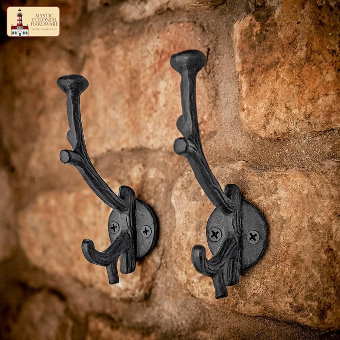 Mystic Colonial Rustic Cast Iron Wall Hooks, Heavy Duty Retro Utility Hooks - Image 2