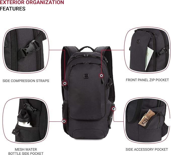 SwissGear 3598 Backpack, Narrow Daypack, Dark Grey - Image 3