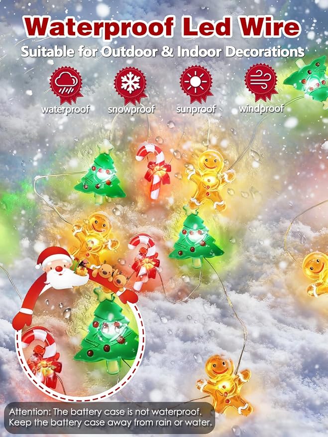 Christmas String Lights Decoration, 10ft 30LED Christmas Tree Gingerbread Man - Image 3