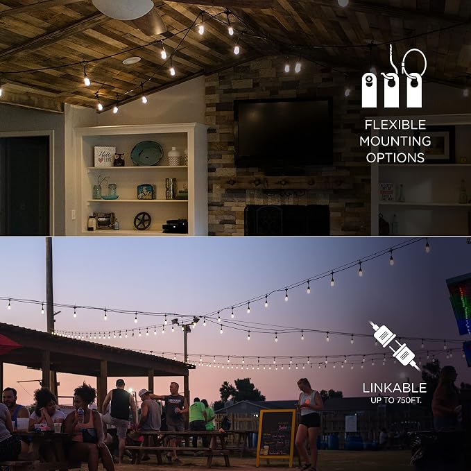 Enbrighten Classic Warm White String Lights, 48ft Black Cord, 24 Shatterproof - Image 4