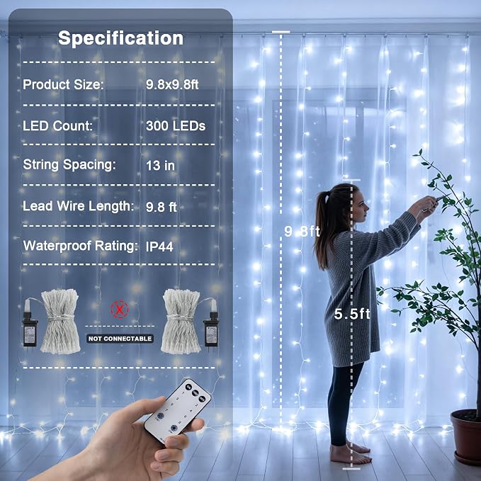 JMEXSUSS 300 LED 9.8x9.8Ft Curtain Lights Indoor - Image 6
