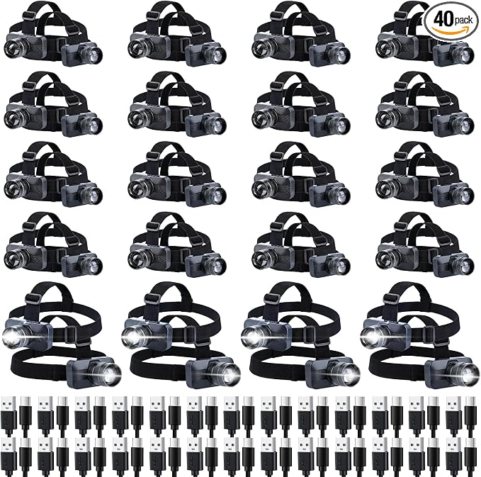 KunHe 40PACK 333LM Aluminum Alloy Headlamp 1800mAh Rechargeable by KunHe