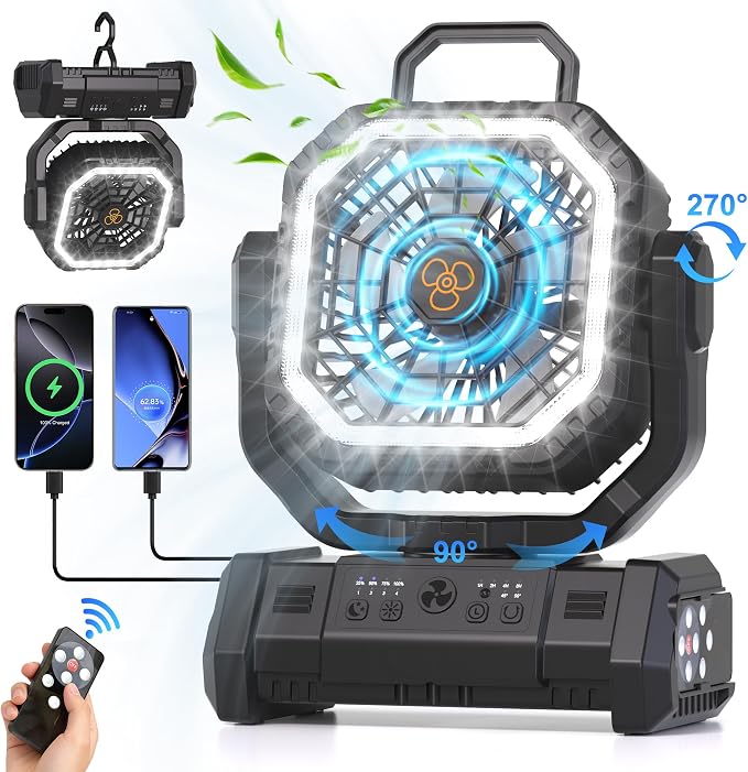 Portable Fan Rechargeable, 20000mAh Cordless Battery Powered Camping Fan - Image 8