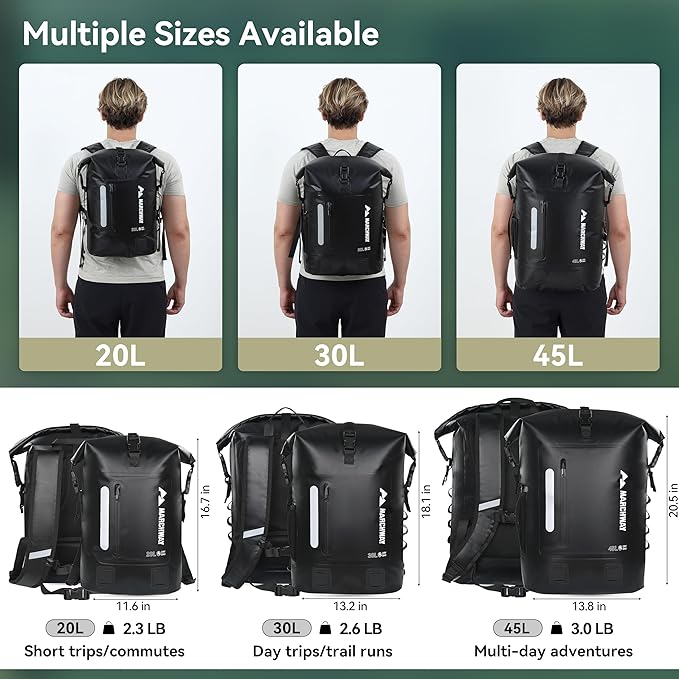 MARCHWAY Roll Top Waterproof Backpack, Floating Dry Bag 20L/30L/45L - Image 5