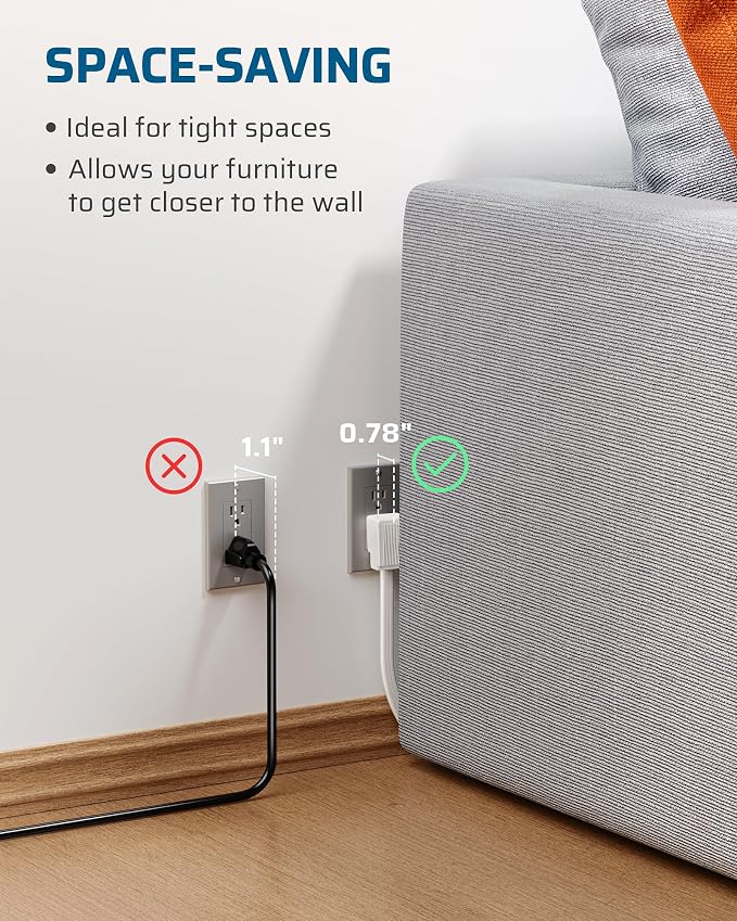 DEWENWILS 6FT Flat Plug Extension Cord, 3 Prong Ultra Thin Power Strip - Image 4