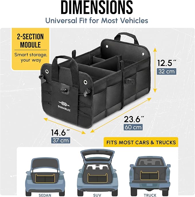 2-Section Trunk Organizer Foldable Car Storage Bin – Compact Dual-Compartment - Image 3