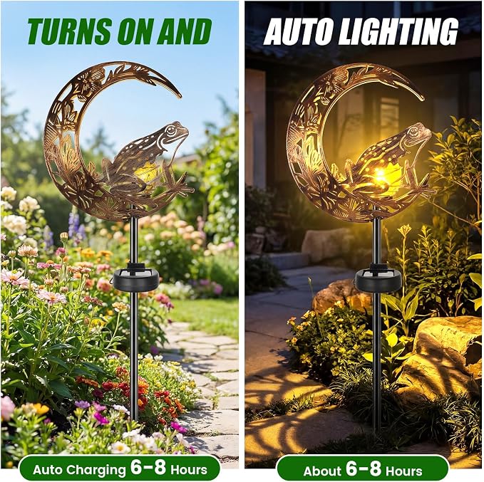 VIHOSE Solar Frog Outdoor Lights Waterproof Moon Garden Stake Lights Warm White - Image 4