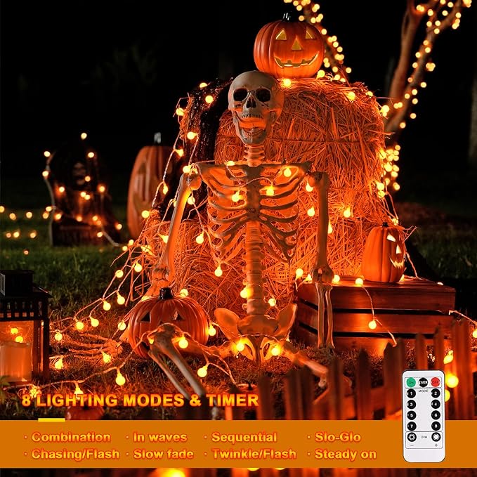 JMEXSUSS 100 LED Orange Globe String Lights Battery Operated, 33ft 8 Modes - Image 4