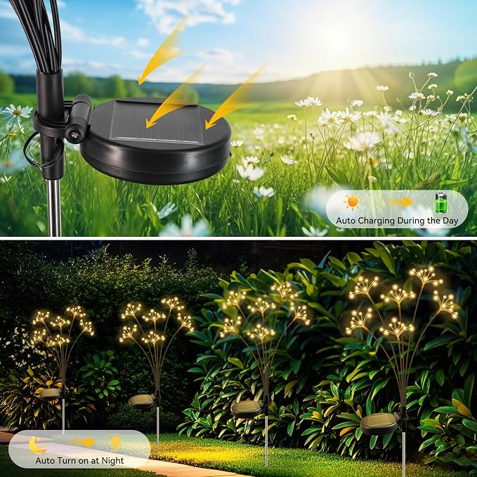 Solar Garden Lights 6 Pack Waterproof Solar Swaying Starburst Light Outdoor - Image 4