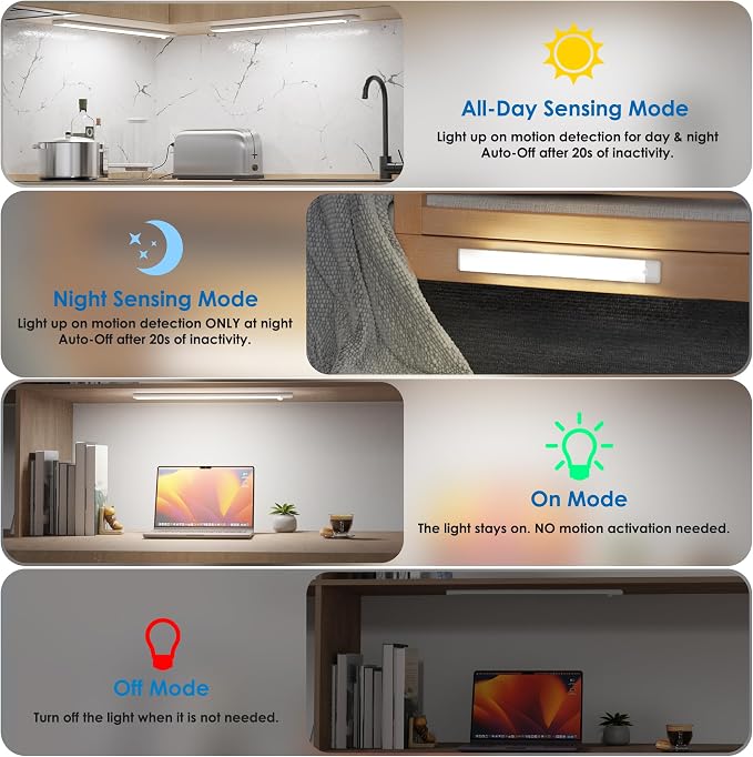 15.9 inch Motion Sensor Under Cabinet Lights, Magnetic Rechargeable Under - Image 3