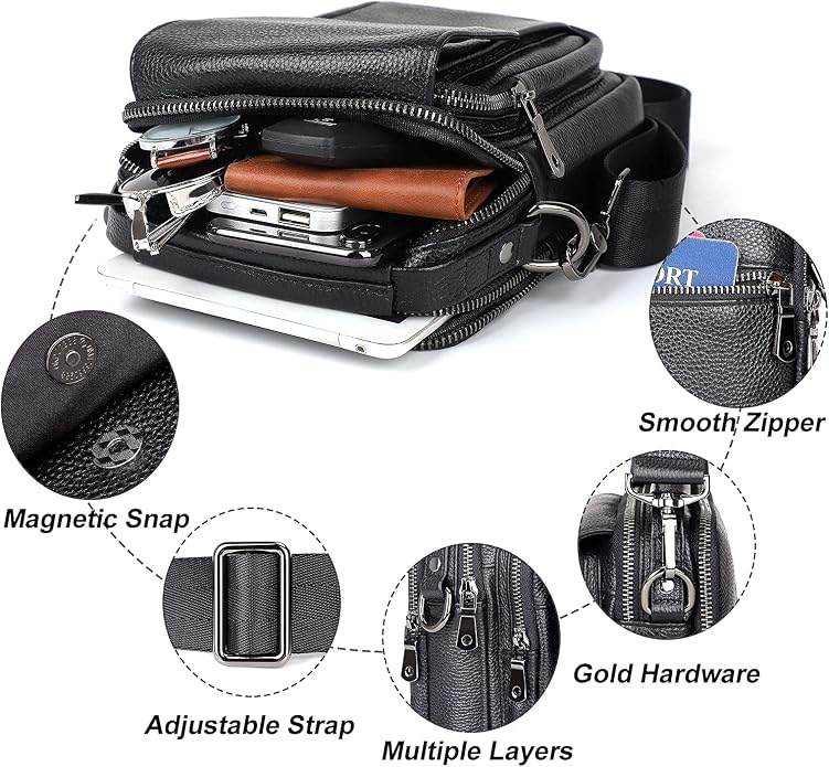 Augus Leather Small Messenger Bag - Image 5