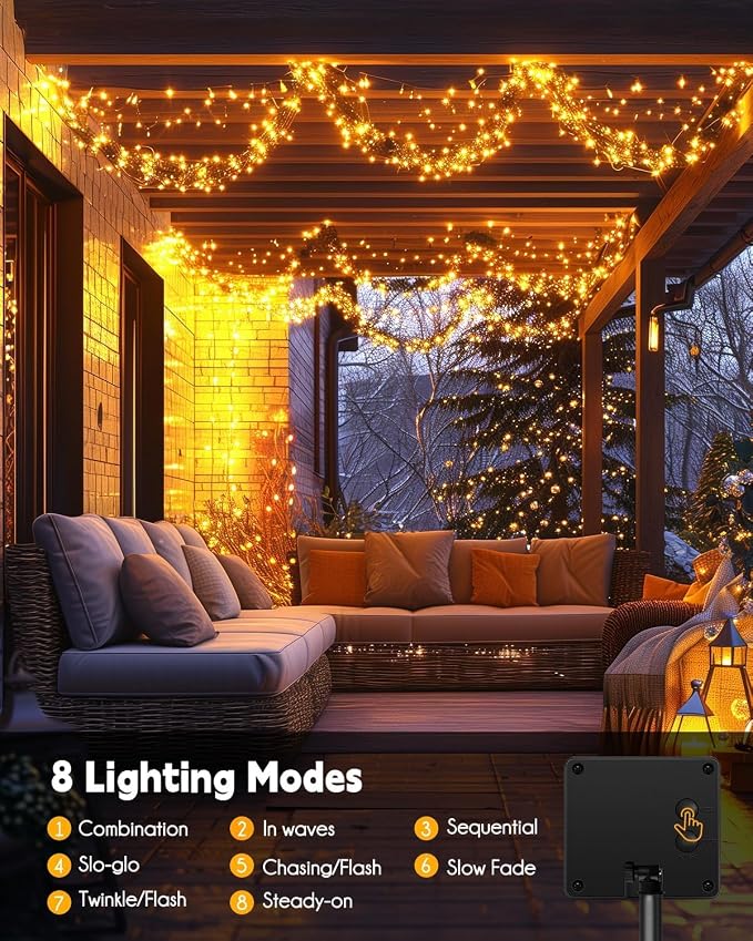 Brightown Solar String Lights for Outside, 2 Packs Total 39.2Ft 480 LED Solar - Image 4