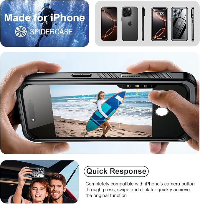 SPIDERCASE for iPhone 16 Pro Max Case Waterproof, Built-in Screen & Camera - Image 6