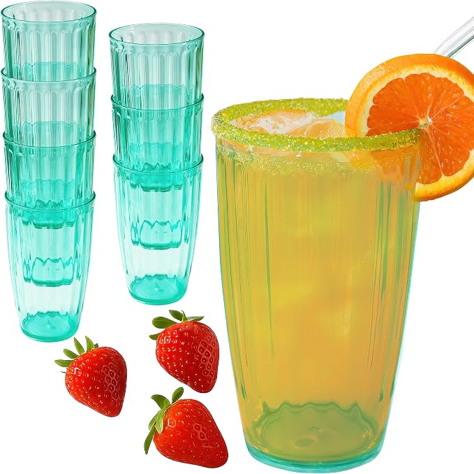 Kate Aspen Teal Fluted Plastic Drinking Glasses Set of 8, 21 oz, Acrylic by KateAspen