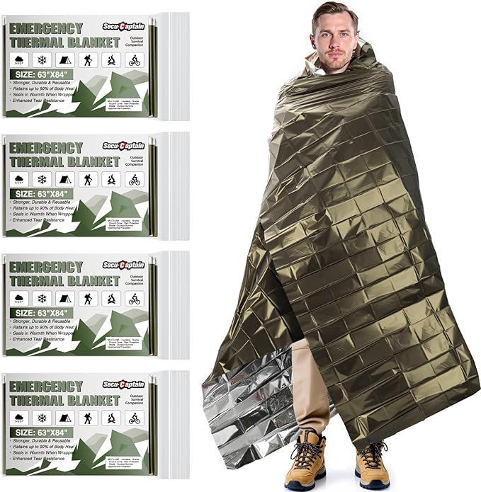 SecuCaptain Survival Emergency Thermal Blankets: Extra Large 84” x63” Space by SecuCaptain