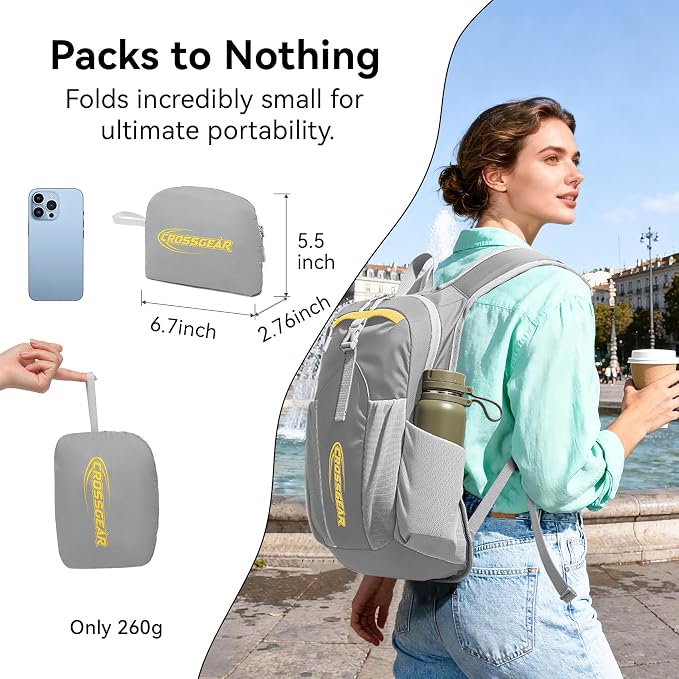 16L Small Hiking Backpack, CROSSGEAR Lightweight Waterproof Foldable Backpack - Image 7