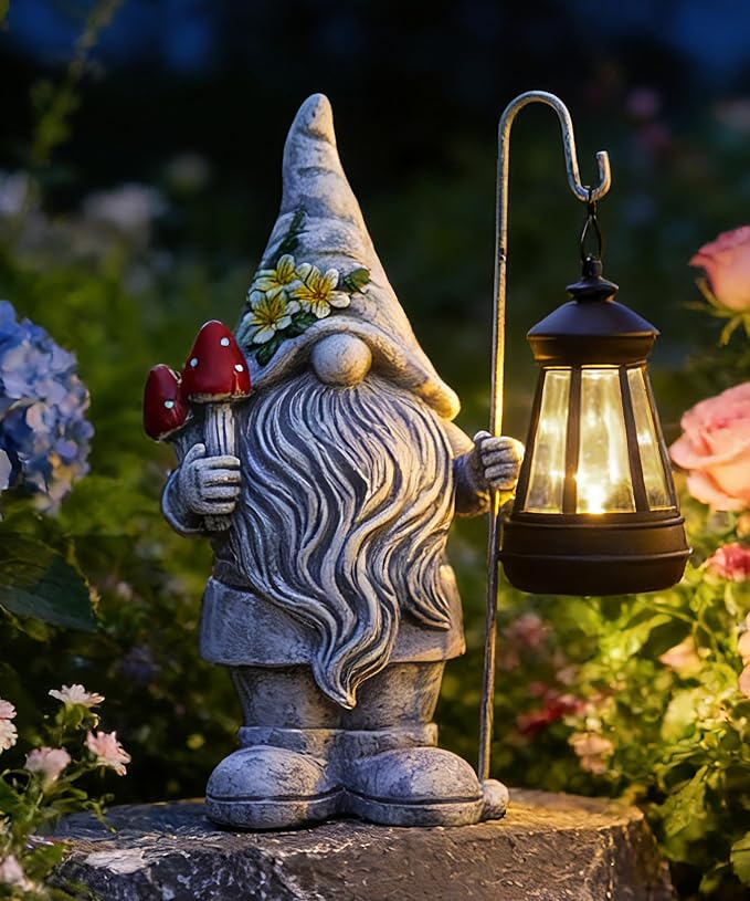 Garden Gnome Statue with Lantern: Outdoor Sculpture Decor by welcometoAcgarten