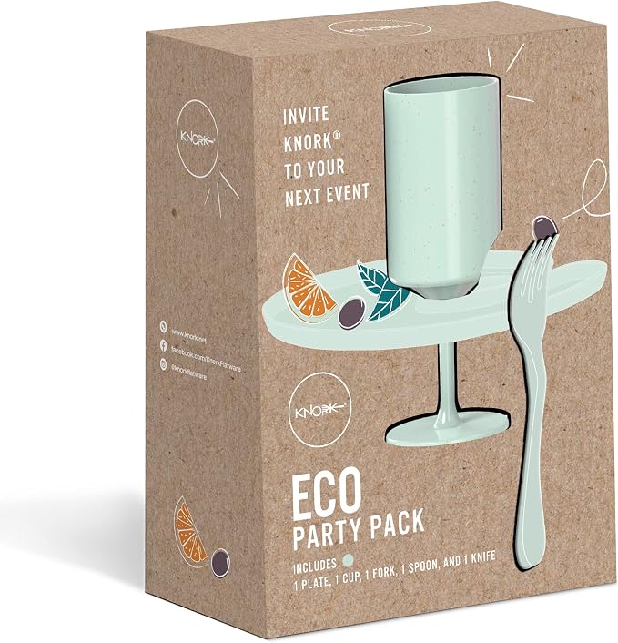 Knork Eco Party Bundle, Appetizer Plate, Party Cup, Party Utensils, 5 Piece Set - Image 2