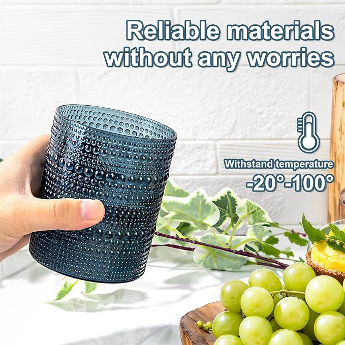 YOUBET 24PCS Plastic Hobnail Drinking Glasses - 14 Oz Blue Vintage Glasses - Image 7
