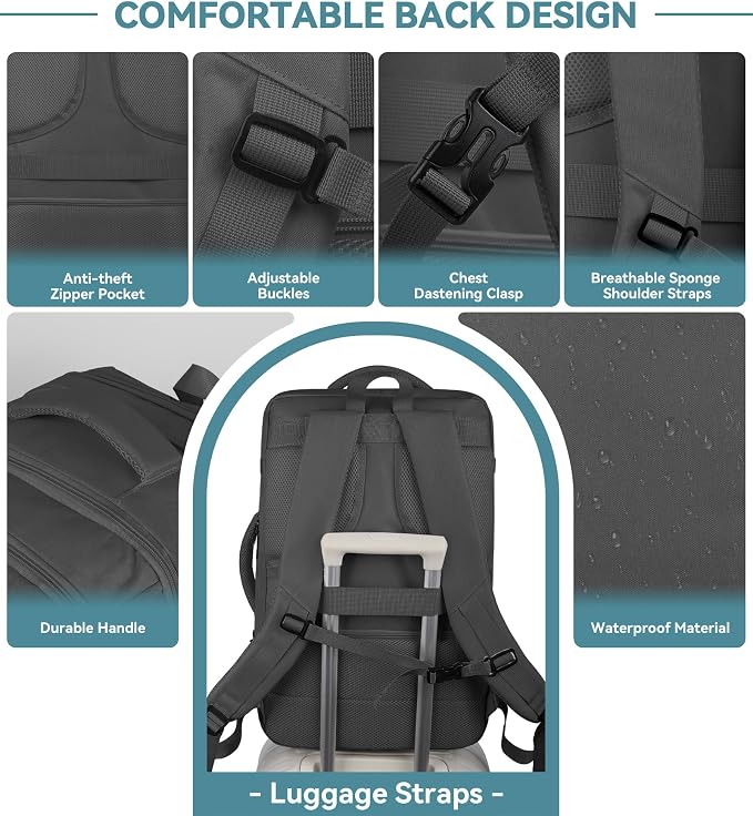 60L Extra Large Travel Laptop Backpack, 3XL Expandable Carry On Backpack - Image 4