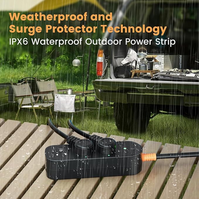 Outdoor Power Strip Weatherproof 6 FT Extension Cord Waterproof Surge Protector - Image 2