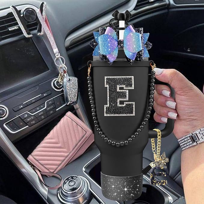 9PCS Black for Stanley Cup Accessories Set Bling Initials Bow Charms for - Image 6