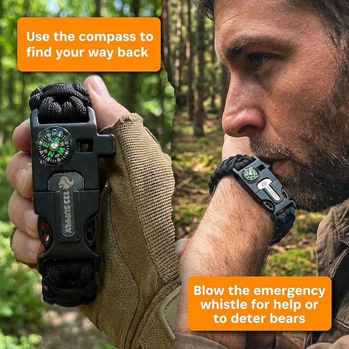 Paracord Bracelet Compass Hiking Survival Kit Emergency Whistle Fire Starter - Image 6
