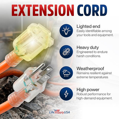 10ft Outdoor/Indoor Extension Cord 10/3 Gauge Ultra Heavy Duty 3 Prong SJTW - Image 2