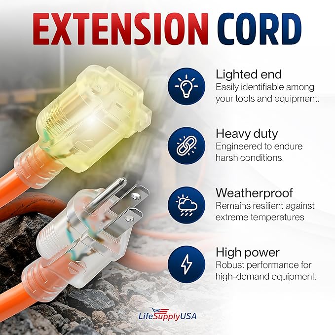 6ft Outdoor/Indoor Extension Cord 12/3 Gauge Extra Heavy Duty 3 Prong SJTW - Image 2
