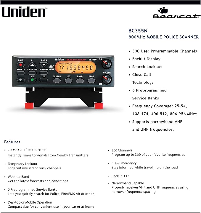 Uniden BC355N 300-Channel Base/Mobile Scanner, Close Call Capture, - Image 4