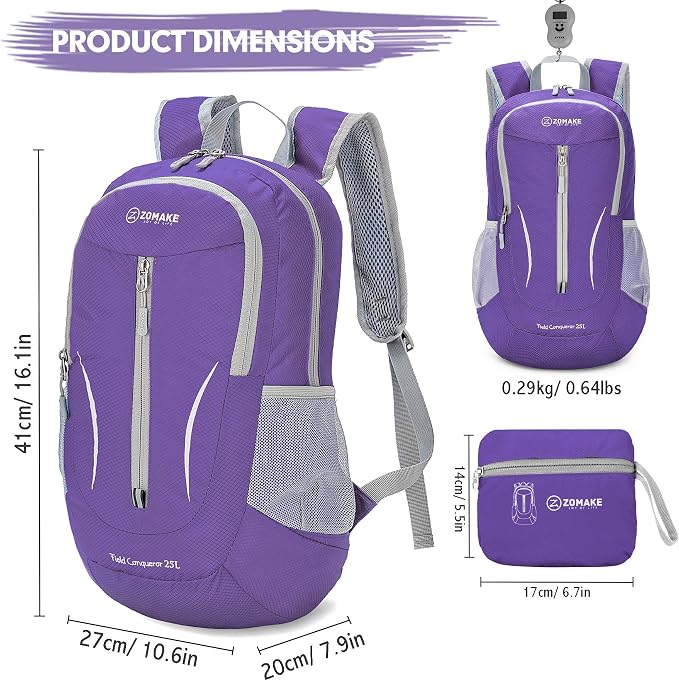ZOMAKE Ultra Lightweight Packable Backpack 25L, Foldable Hiking Backpacks Water - Image 2