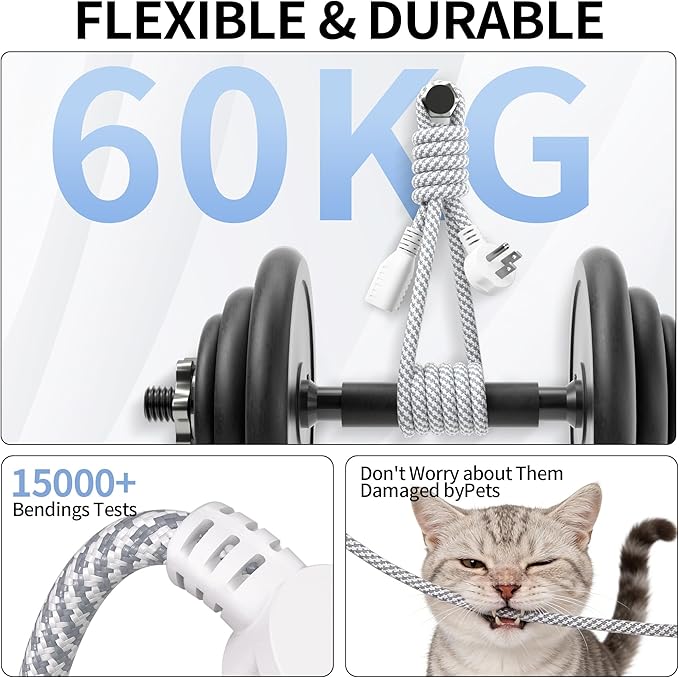 16 Gauge Braided Extension Cord 15 FT, 16/3 Flat Plug Power Cord Indoor - Image 6