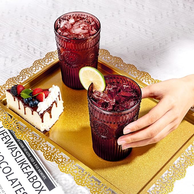 Ciaell 12 Pack Romantic Plastic Water Glasses - 14 Oz Burgundy Vintage Drinking - Image 5