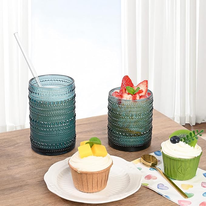 ZMOWIPDL Vintage Glassware Drinking Glasses Set of 12, Embossed Water Tumbler - Image 2