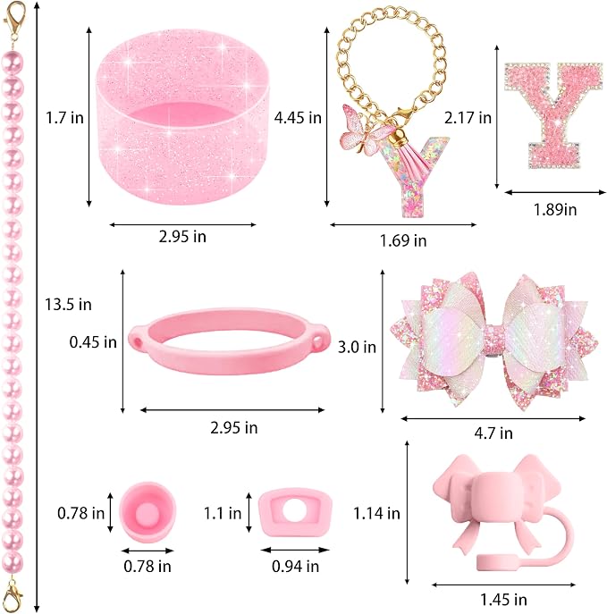 9PCS Pink for Stanley Cup Accessories Set Bling Initials Bow Charms for Stanley - Image 3