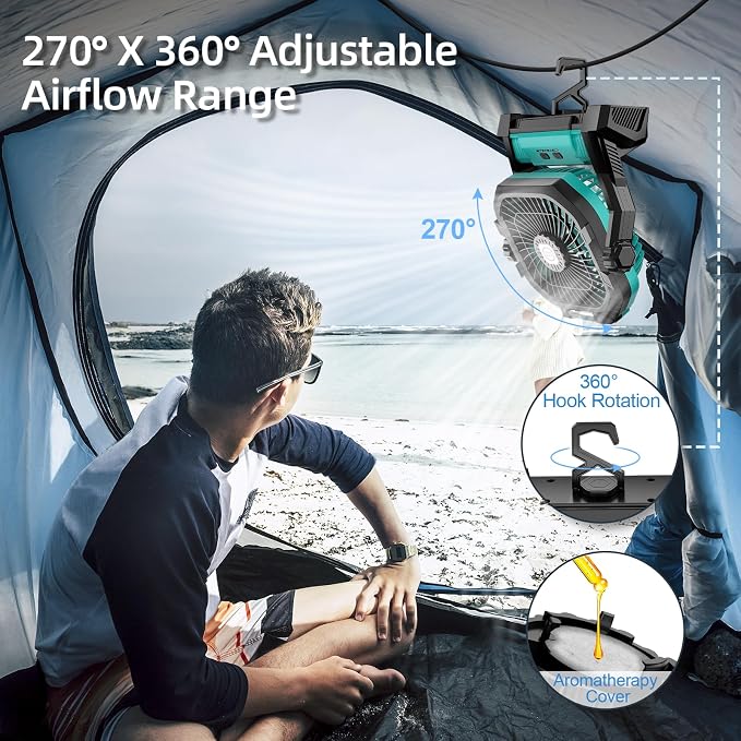 Camping Fan Rechargeable, 20000mAh Battery Powered Portable Fan - Image 5