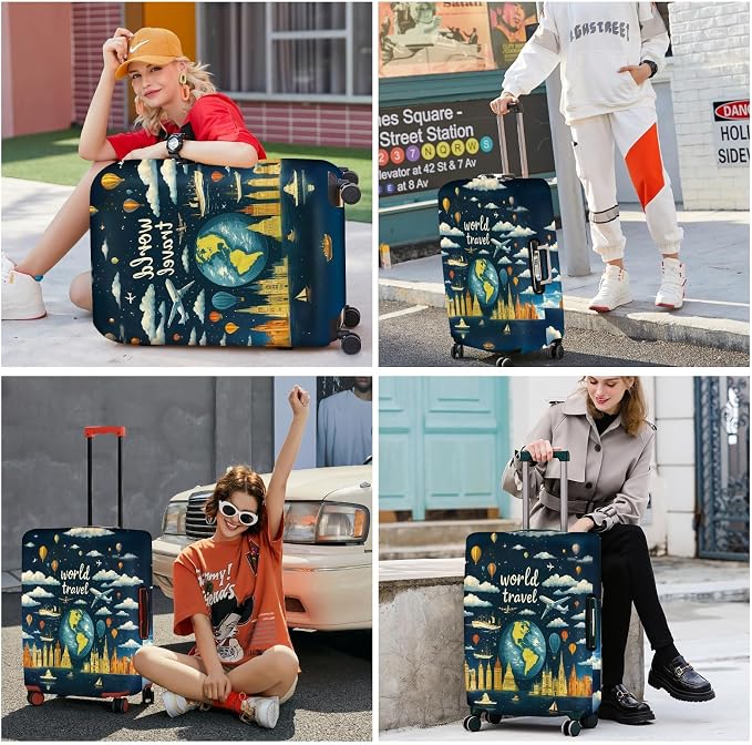 ANNA QUEEN World Travel Luggage Cover, Adventure Theme Suitcase Protector - Image 6