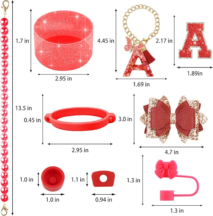 9PCS Red for Stanley Cup Accessories Set Bling Initials Bow Charms for Stanley - Image 3