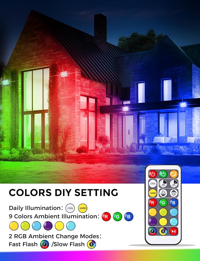 L LOHAS LED RGB LED Flood Light Outdoor, 25W DIY Color Changing Party Lights - Image 3