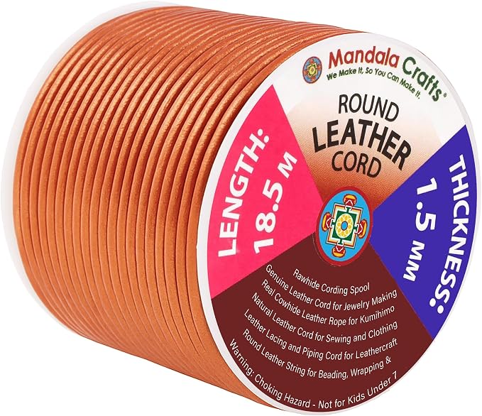 Mandala Crafts Round Genuine Copper Leather Cord by MandalaCrafts