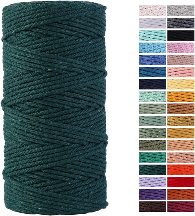 Dark Green Macrame Cord 3mm x 109Yards, Colored Cotton Rope Craft Cord Colorful by AestheticDesignforYou