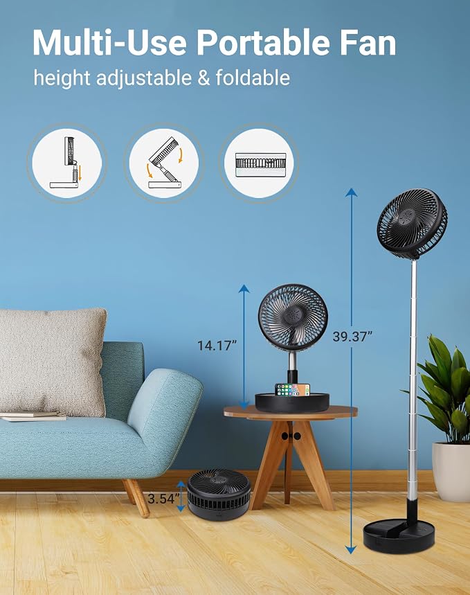 Primevolve Battery Operated Fan, Portable Rechargeable USB Floor Table Desk Fan - Image 3