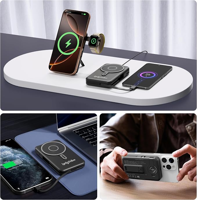 Magnetic Portable Charger Built-in Cables, 10000mAh Fast Charging Wireless - Image 8