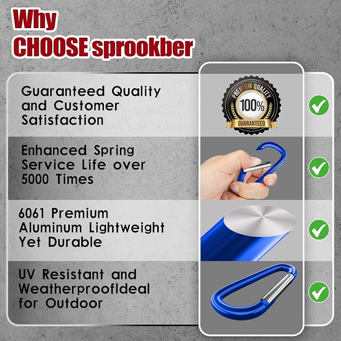 sprookber 4" & 5" Extra Large Aluminum Carabiner D Ring, Caribeener Clips - Image 6